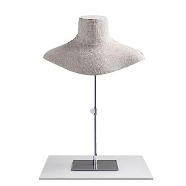 Imagem de x3anggyt5 Elegante suporte de busto de corrente para exibição de joias cobertas de linho, manequim de colares, com organizador de base de metal (prata)