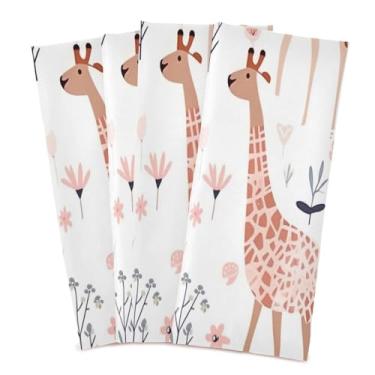 Imagem de Wassud Toalhas de cozinha girafa panos de prato de cozinha pacote com 4 panos de prato macios com laço para pendurar toalha de mão super absorvente de secagem rápida toalhas de chá de mesa decorativas