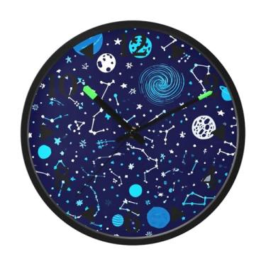 Imagem de STAYTOP Relógio de parede LED planetas e estrelas para quarto com brilho noturno, relógios de parede silenciosos de 30 cm para decoração de sala de estar, controle de som, relógio de parede moderno
