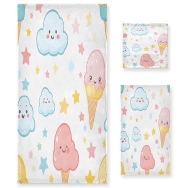 Imagem de xigua Conjunto de toalhas de banheiro sorvete absorvente macio 3 peças toalha de banho toalha de mão toalhas decorativas para banheiro, academia, hotel, praia, piscina