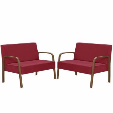 Imagem de Kit Poltrona Decorativa 2 Namoradeiras De 2 Lugares Jade Braço Madeira Suede