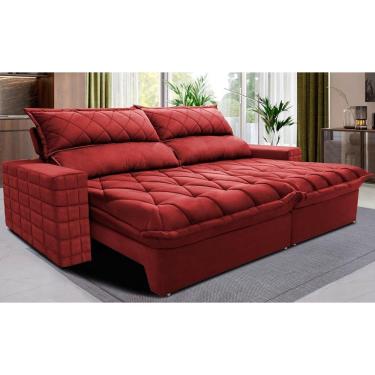 Imagem de Sofá Retrátil E Reclinável 2,95m Molas Ensacadas Cama Inbox Elegance Com Thermogel Velusoft Vermelho