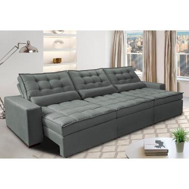 Imagem de Sofá Retrátil E Reclinável 3,82m Com Molas Ensacadas Cama Inbox Gold Tecido Suede Velusoft Cinza
