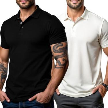 Imagem de Kit 2 Camisa Polo Masculina Alta Qualidade Lisa Malha Piquet - Izy Jea