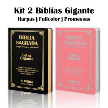 Imagem de Kit 2 Biblias Sagrada Letra Gigante Luxo Popular - Preto e Rosa Com Ha