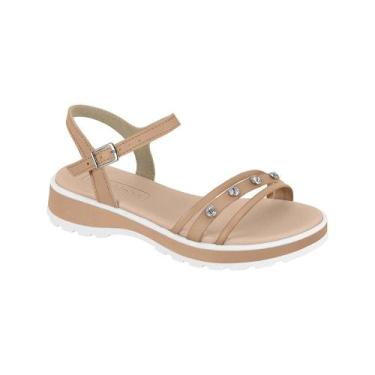 Imagem de Sandália Infantil Menina Molekinha Strass Tachas Confortável, Bege, 32