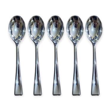Imagem de Kit 12 Mini Colher Descartável De Luxo Plástico 9.8Cm Prata - Aidan