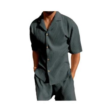 Imagem de Terno de Veludo Casual - Camisa de Manga Curta e Shorts para Praia (Pr