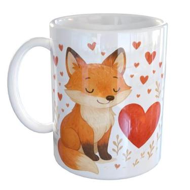 Imagem de Caneca Porcelana Raposa Fofa - Pense Canecas, Branco
