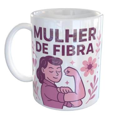 Imagem de Caneca Porcelana Mulher De Fibra Empoderamento - Pense Canecas, Branco
