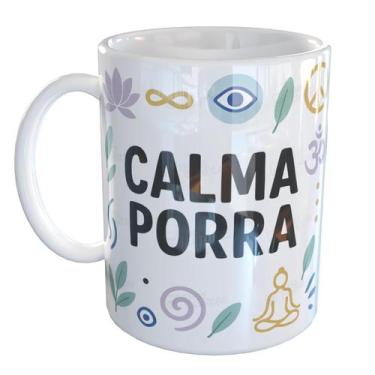 Imagem de Caneca Porcelana Estresse Calma Porra - Pense Canecas, Branco