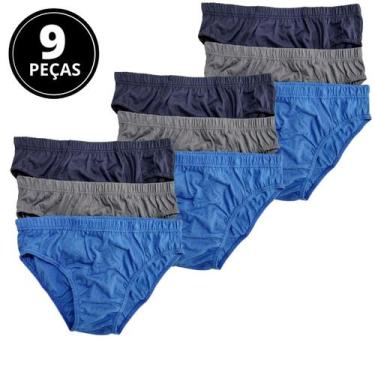 Imagem de Kit 9 Cuecas Slip Adulto Algodão Selene 11910, Azul, Marinho, Chumbo, 