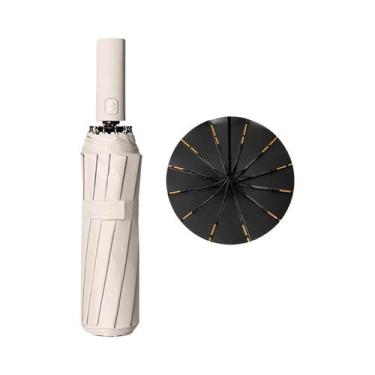 Imagem de Guarda-chuva Automático Dobrável Preto De 12 Varetas, Resistente a Rai