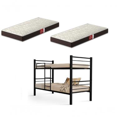 Imagem de Beliche Solteiro Cristal com Grade de Proteção, Escada e 2 Colchões D23 em Aço e Ferro Preto