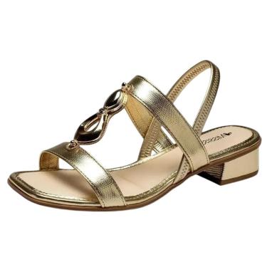Imagem de Sandalia Feminina Salto Baixo Enfeite Dourado Mississipi