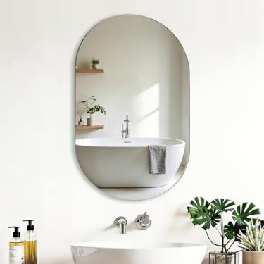 Imagem de FUMANGO Armário de remédios oval de 51 x 76 cm com espelho, armário de banheiro embutido ou montado na superfície, armário com espelho sem moldura