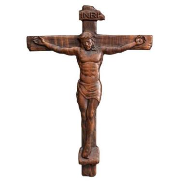 Imagem de Cruz de parede com crucifixo de madeira BGCOPPER INRI Jesus 25cm