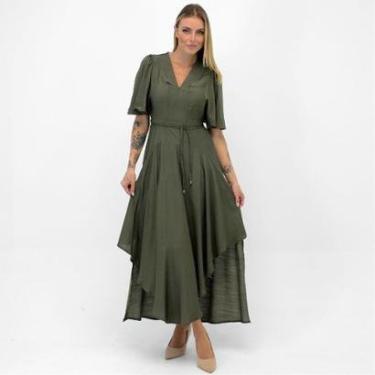 Imagem de Vestido Doce Trama Midi Manga Curta com Cinto Feminino-Feminino