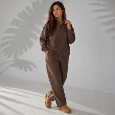 Imagem de Conjunto de Moletom Feminino Gola Alta Ziper Confortável - - Meimi Amo