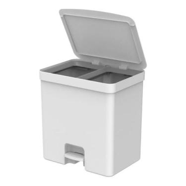 Imagem de Lixeira De Pedal 20 Litros Duplo Compartimento Reciclagem - OU, Branco