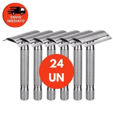 Imagem de Kit 24 Aparelho Barbeador Metal Clássico Manual Retrô Vintage E 24 Lâm