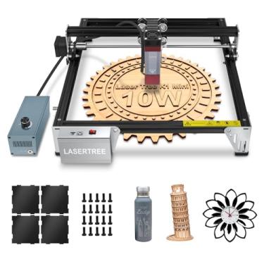 Imagem de LASER TREE Gravador a laser, cortador de gravação a laser de saída a laser de 10.0000 mW (10 W) com bomba de assistência a ar e kit de almofada magnética, FAC integrado, gravador a laser de