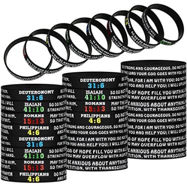 Imagem de Sumind Pulseiras com versículos bíblicos motivacionais pulseiras de borracha cristãs escrituras fé esperança pulseiras para homens e mulheres, 5.84 cm/ 2.3 inches in diameter, Silicone