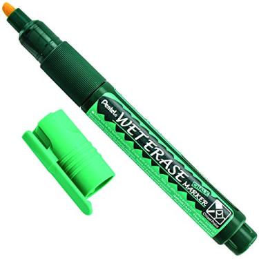 Imagem de Pentel Marcador de giz para apagar molhado, ponta de cinzel, tinta verde, caixa com 12 (SMW26-D)