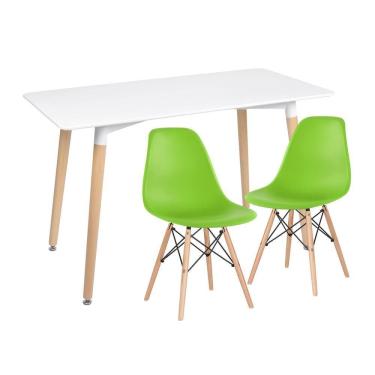 Imagem de Kit Mesa De Jantar 60 X 120cm Branco 2 Cadeiras Verde Claro