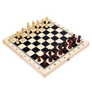 Imagem de HIOD Conjunto de xadrez dobrável de madeira magnético com quadro de jogos de feltro para armazenamento, kit de tabuleiro de xadrez para iniciantes para adultos, 39 x 39 cm