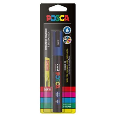 Imagem de POSCA, UNI, Caneta Marcador PC-5M, Ponta Média, traço de 2,5mm a 6,8mm, Azul, Blister com 1 Unidade
