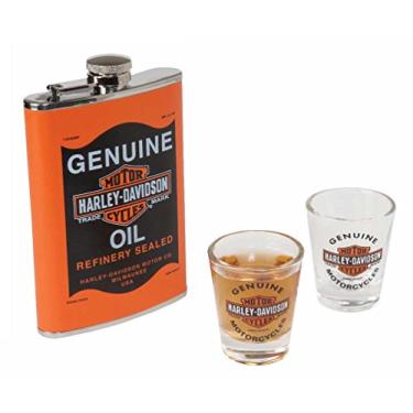 Imagem de Harley-Davidson Genuine Oil Can Hip Flask & Shot Glass Gift Set, HDL-18557