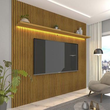 Imagem de Painel para TV até 85 Polegadas com LED Requinte 220cm Gelius Móveis Naturale Ripado