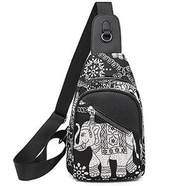 Imagem de RTGGSEL Bolsa feminina Boho Ethnic impermeável Oxford Sling de ombro para meninas Viagem Bolsa de peito para caminhadas, Elefante Boho, Large