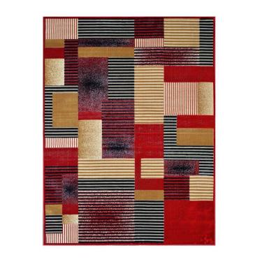 Imagem de Tapete Retangular Veludo Marbella Illusione Artistic Vermelho 98x150 cm