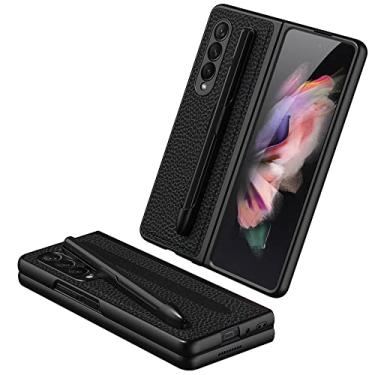 Imagem de Couro PU de luxo com capa ultrafina para Samsung Galaxy Z Fold 3 5G Case Proteção de câmera, padrão de lichia, para Z Fold 3