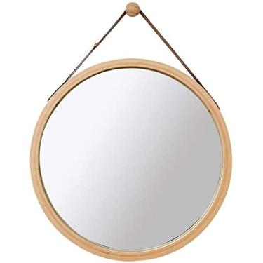 Imagem de Espelho de banheiro espelho de vaidade montado na parede espelho de maquiagem círculo espelho pendurado redondo espelho de mesa de madeira bambu moldura espelho de mesa (tamanho: diâmetro 38cm) (diâmetro 45cm) Feito na China