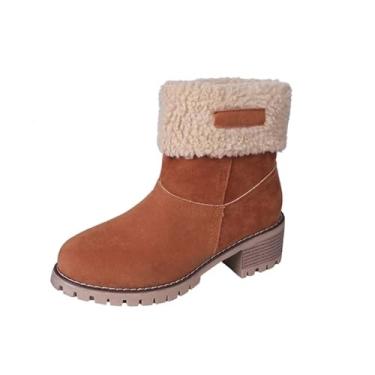 Imagem de Generic Botas de inverno das mulheres Mulheres Fur Warm Snow Boots Senhoras Botas quentes Ankle Boot Sapatos confortáveis Casual Botas femininas,Orange,43