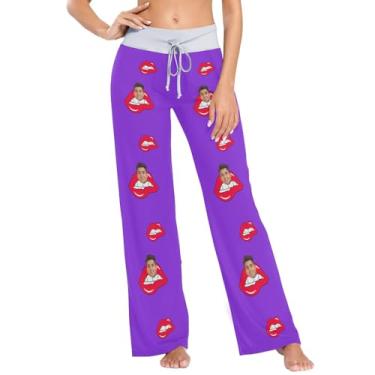 Imagem de Calças de pijama personalizadas para mulheres calças de pijama confortáveis personalizadas para mulheres para adultos calças de moletom PP beijos, Azul, violeta, X-Small