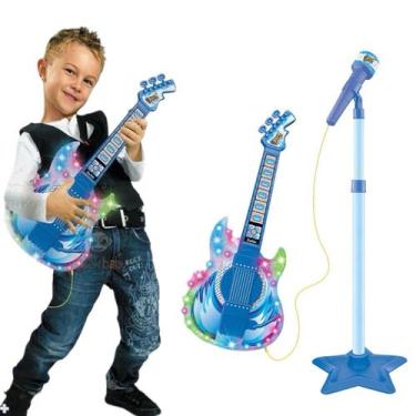 Imagem de Microfone Com Guitarra Infantil Som E Luz Meninos Rock Show - Dm Toys