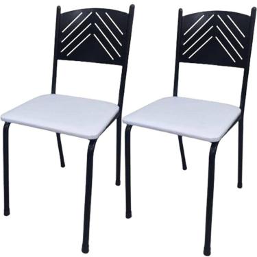 Imagem de Kit 2 Cadeiras Preta para Cozinha Jantar Metal Tubular Almofadada Assento Branco