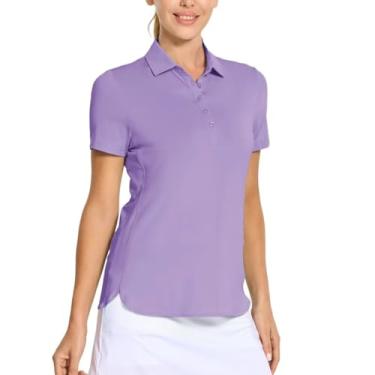 Imagem de M MAELREG Camisa polo feminina de golfe de manga curta com 5 botões de secagem rápida, casual, sólida, absorção de umidade, Lilás, P