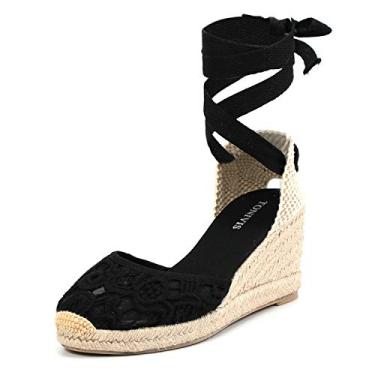 Imagem de TONIVIS sandália feminina plataforma anabela alças de anabela, anabela de 7,6 cm, tira macia no tornozelo, bico fechado, sandália clássica de verão, Black Lace - 2.5" Heel, 9.5