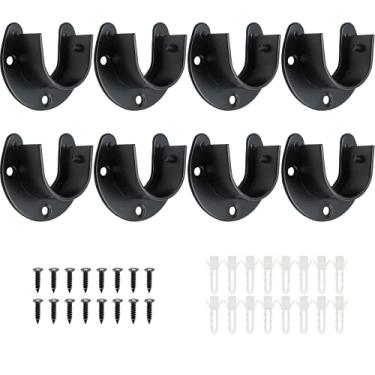 Imagem de Suiwotin 8 pacotes de extremidade de varão de armário de aço inoxidável, suporta 2,5 cm, suporte de guarda-roupa, soquetes de mastro de armário, suporte de vara de flange, formato de U com parafusos, preto