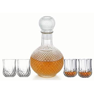 Imagem de Conjunto de decantador de uísque – jarra elegante de 71 ml com tampa de vidro sólido ornamentada e 4 copos de uísque combinando: uísque, licor, uísque, bourbon, gim, rum, tequila, vodka e conhaque