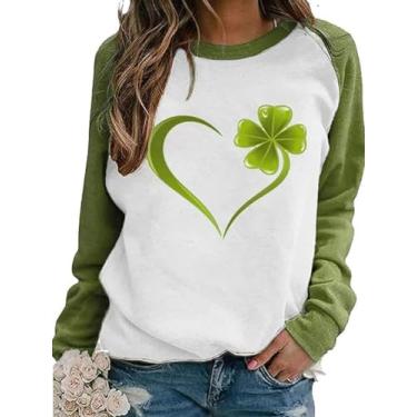 Imagem de Chvity Moletom feminino de outono com gola redonda Faith-Hope-Love Daisy Print Shirts Casual Manga Longa Pulôver Tops, Camisetas verdes do Dia de São Patrício 4yc, M