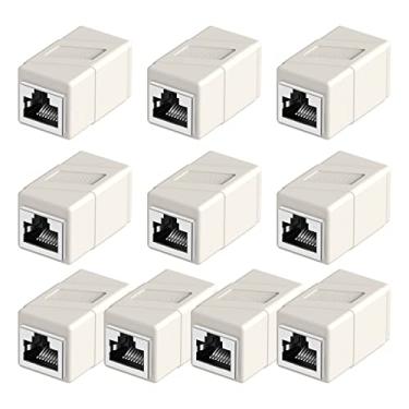 Imagem de Acoplador RJ45, pacote com 10 adaptadores Ethernet fêmea para fêmea, adaptador extensor de cabo Ethernet, 8 pinos modular reto, conectores de rede para cabo Ethernet Cat8/Cat7/Cat6/Cat6a/Cat5e/Cat5 (branco)