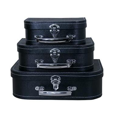 Imagem de wald imports - Conjunto de 3 malas de papelão - Caixas de armazenamento decorativas - Conjunto de malas para decoração, armazenamento e mais (preto)