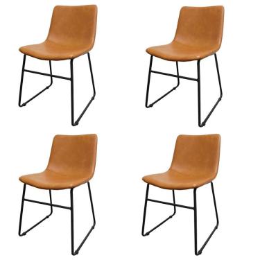 Imagem de Kit 4 Cadeiras Oxford Verner Fratini Revestido em Poliuretano (PU) Caramelo Base em Aço Preto