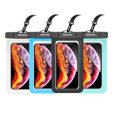 Imagem de newppon Bolsa impermeável para celular: Pacote com 4 protetores de celular transparentes flutuantes com cordão - Bolsa seca universal flutuante à prova d'água para iPhone Samsung Galaxy para praia e